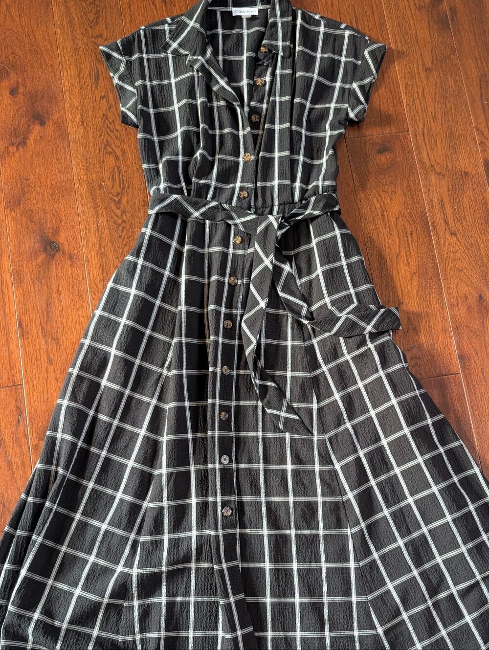 Calvin Klein Black and White Windowpane Shirt Dress